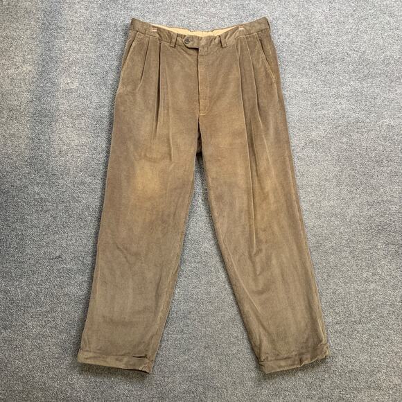 Vintage Santorelli Pants Mens 36 Mocha Como 2 Corduroy Cotton Pleated Trouser - Picture 2 of 16